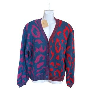 Vibrant Men's Cardigan with Red and Purple Pattern
